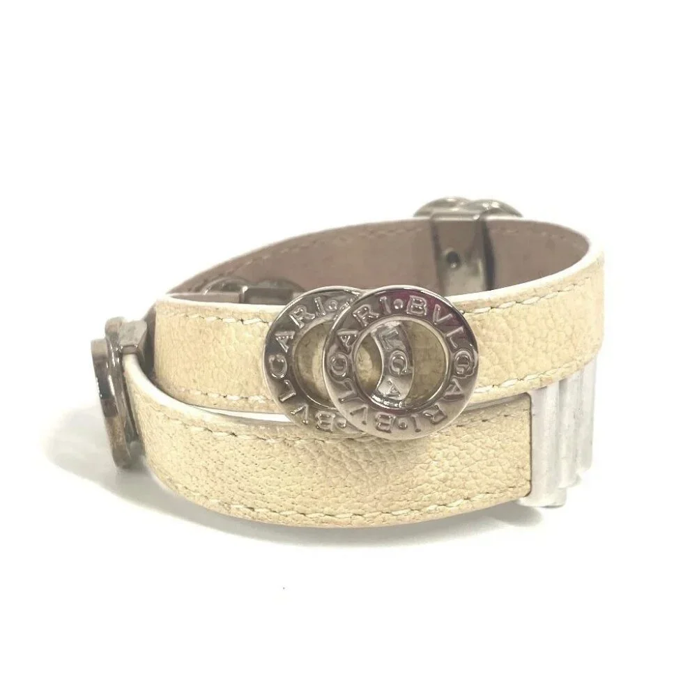 BVLGARI BVLGARI BVLGARI Logo Double Coiled Double Bracelet Leather Beige/Gold